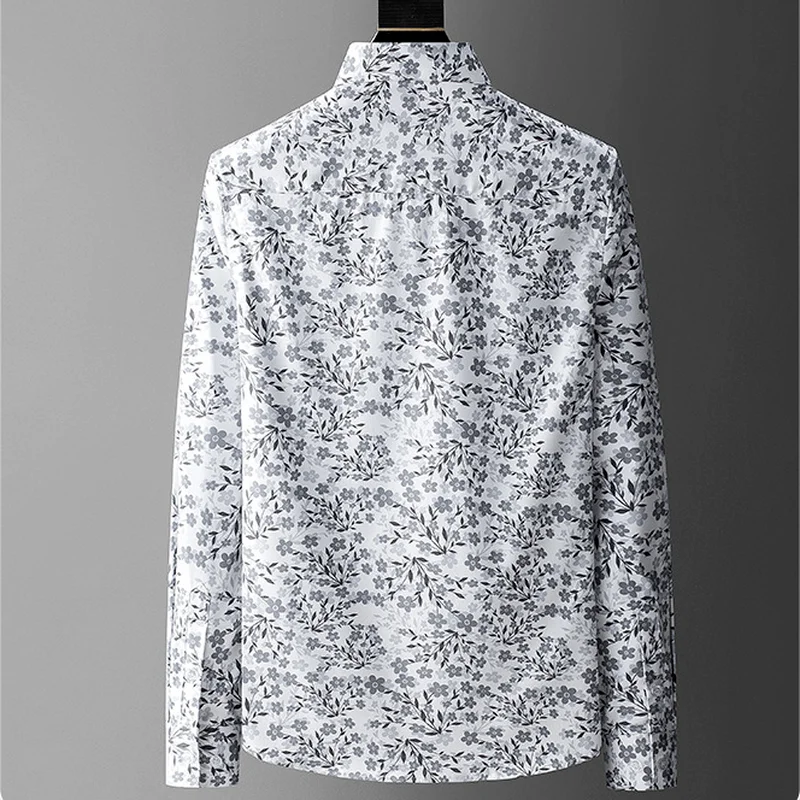 2022 Spring Floral Print Shirts Men's Slim Casual Shirt Business Formal Dress Shirt Streetwear Social Party Tuxedo Chemise Homme