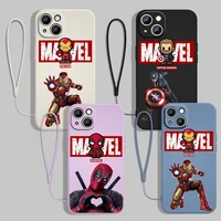 marvel superheroes for apple iphone 13 12 11 pro max mini xs xr x 8 7 6s 6 plus liquid rope with lanyard phone case