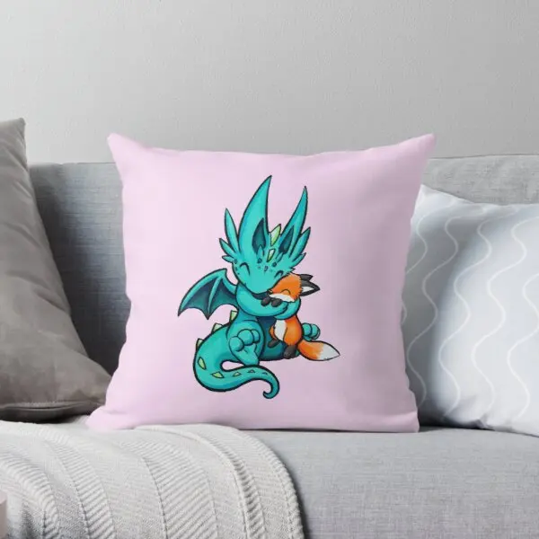 

Dragon With Fox Friend Printing Throw Pillow Cover Cushion Office Waist Case Fashion Soft Bed Throw Square Pillows not include