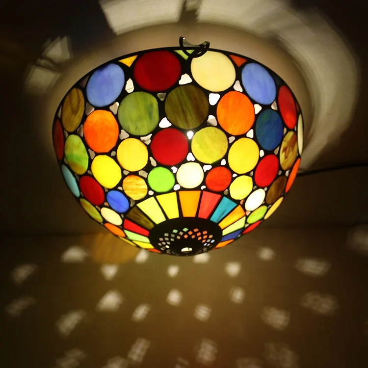 

LongHuiJing 12 Inch Stained Glass Lampshade Tiffany Style Flush Mount Ceiling Light