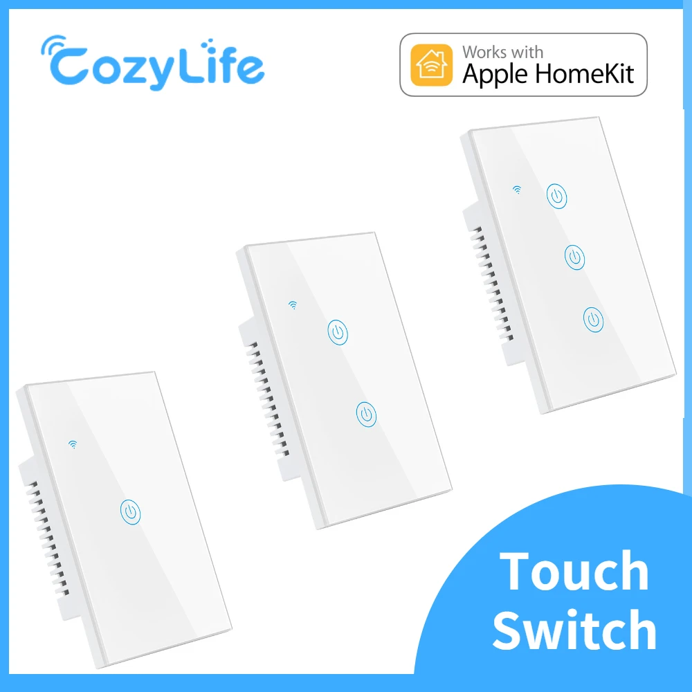 

CozyLife HomeKit Light Touch Switch WiFi US Smart Wall Switch 1/2/3 Gang Neutral Wire Required Voice Control Support Alexa Siri