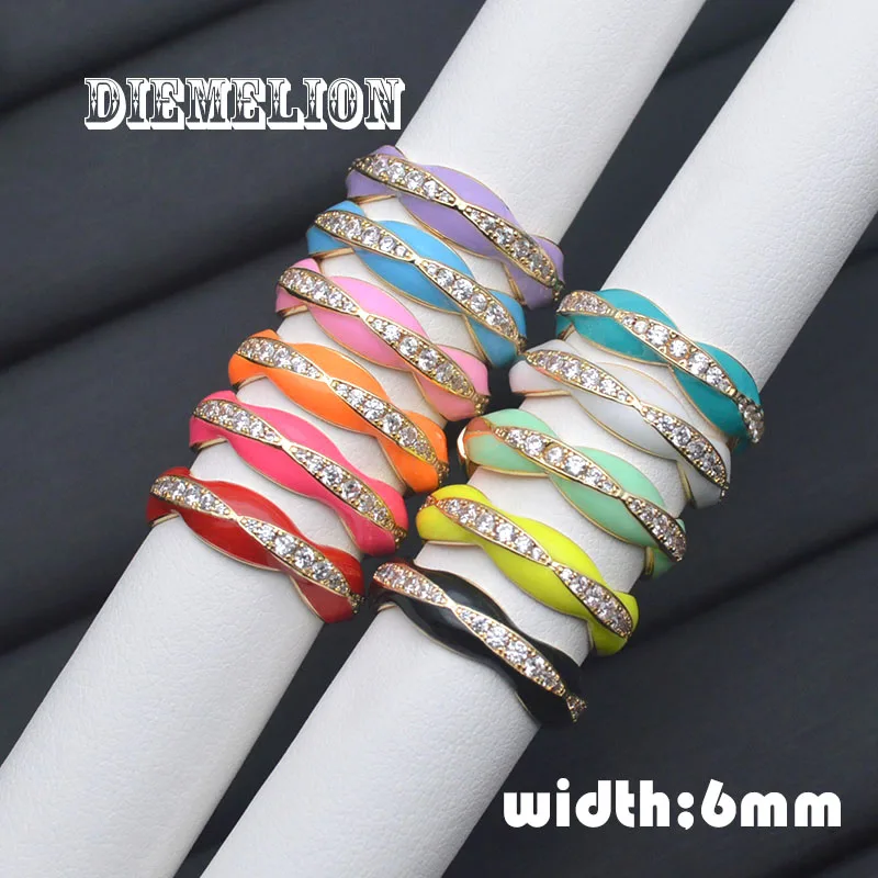 

10pcs/Lot Enamel Open Adjusted Ring Candy Colorful Neon Rings for Women Fluorescent Fashion Copper Zircon Micro Pave Jewelry