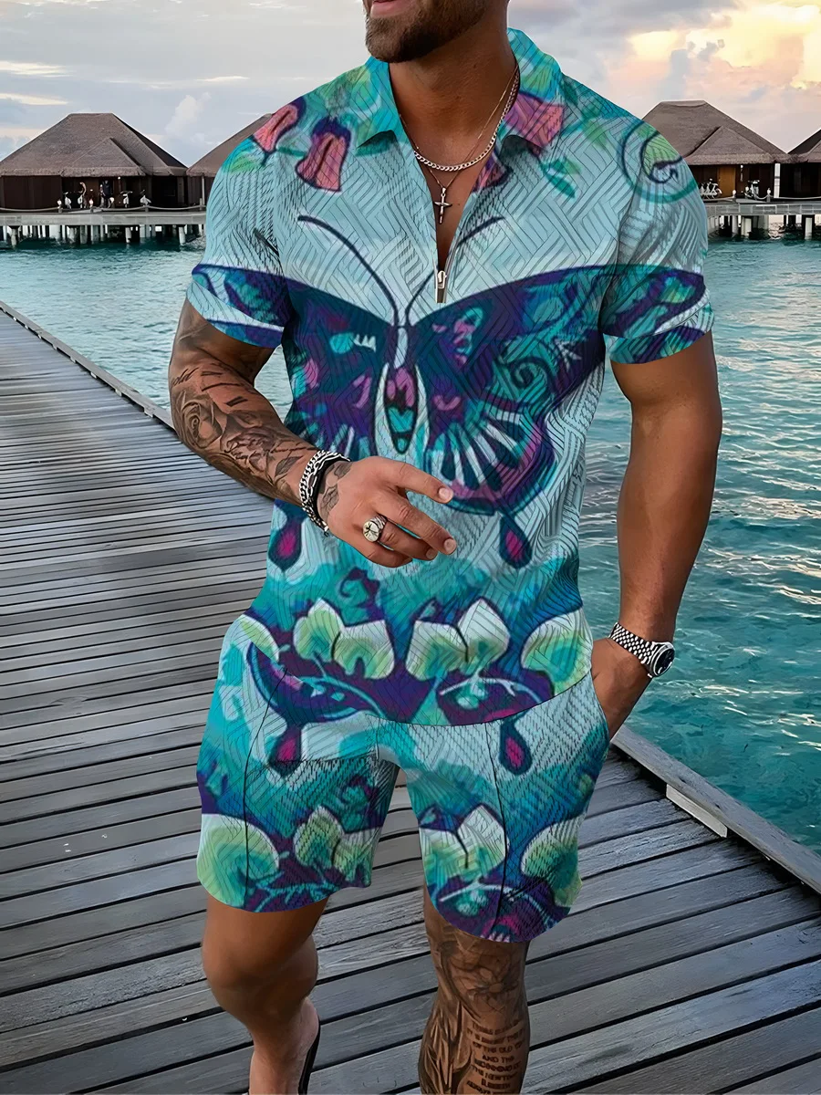 

Летний мужской костюм, рубашка-поло с 3D-принтом, модные креативные топы, спортивная одежда, комплекты одежды в стиле Харадзюку, рубашка + пляжные повседневные шорты, комплект