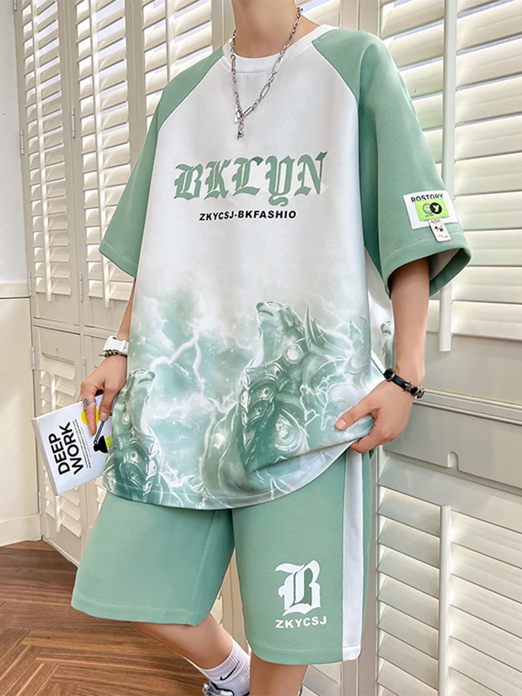 Вафельный комплект, мужская летняя модная брендовая красивая молодежная ...