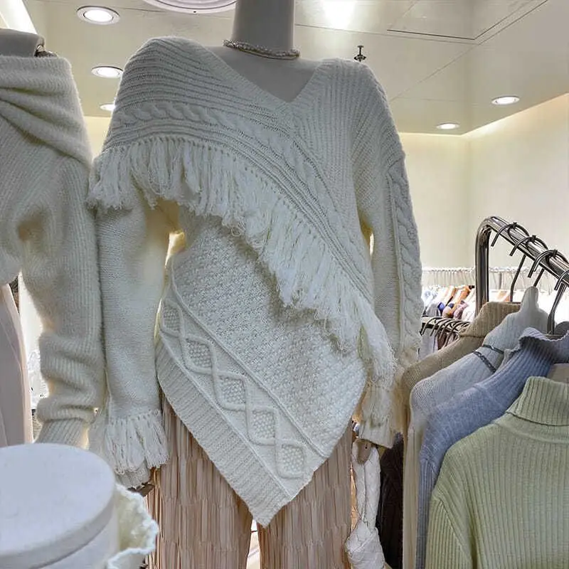 Женский трикотажный пуловер свитер с полуоткрытым V-образным вырезом 2022 женское