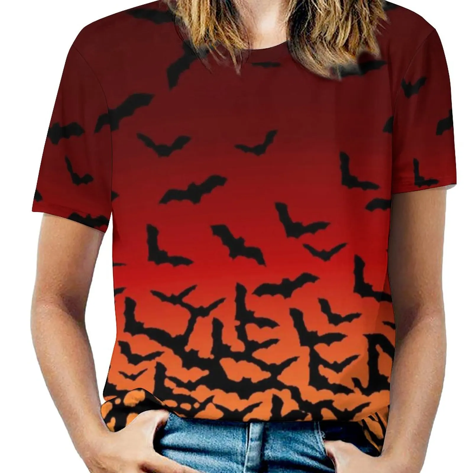 

Halloween T-Shirts Bat Sunset Creatures Of The Night Korean Fashion Oversized T Shirt Women Cute Tshirt Summer Graphic Top Tees