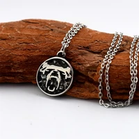 titanium viking bear head pendant necklace nordic rune rune amulet woman necklace