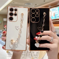 luxury plating lanyard case for samsung galaxy s22 s21 ultra plus s20 fe a53 a52 a13 a12 m12 soft silicone cute shockproof cover