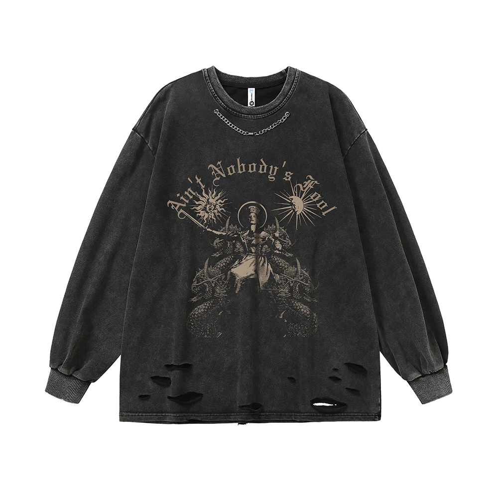 

Ripped Hole Gothic Women Distressed T Shirts Fairy Grunge Harajuku Anime T-shirts 2022 Autumn Long Sleeve Oversize Y2k Tops Tees