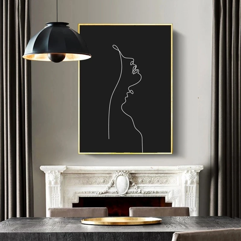 

Abstract Woman Face One Line Drawing Painting Modern Poster Canvas Print Black and White Minimalist Wall Art Pictures Home Decor