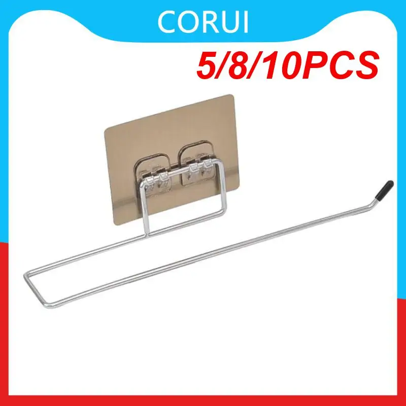 

5/8/10PCS Hanging Toilet Paper Holder Punch-free Stainless Steel Wall-mounted Tissue Hanger Kitchen Wall Stand
