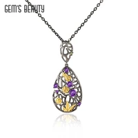 gems beauty original design handmade necklace for women pendant secret garden enamel jewelry natural amethyst chrome diopside