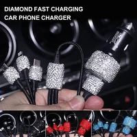 rhinestones bling car charger 5v 2 1a dual port car usb adapter fast charge with 3 in 1 charging cable car decoration for women