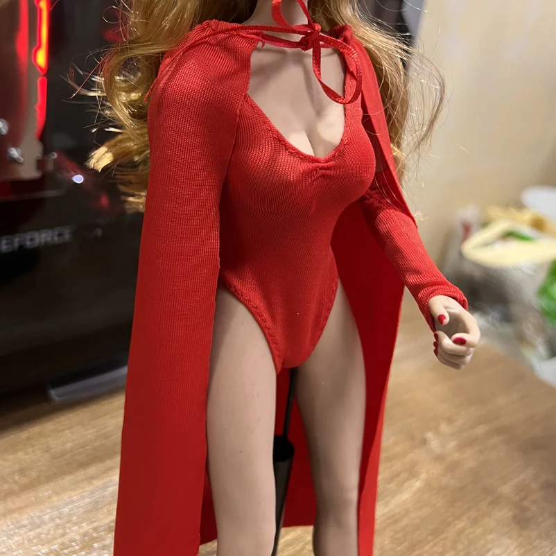 

1/6 Scale female clothes Witch Wanda red Tight one pieces swimsuit red Cloak Suit for 12'' DIY Inch Action Figure body model