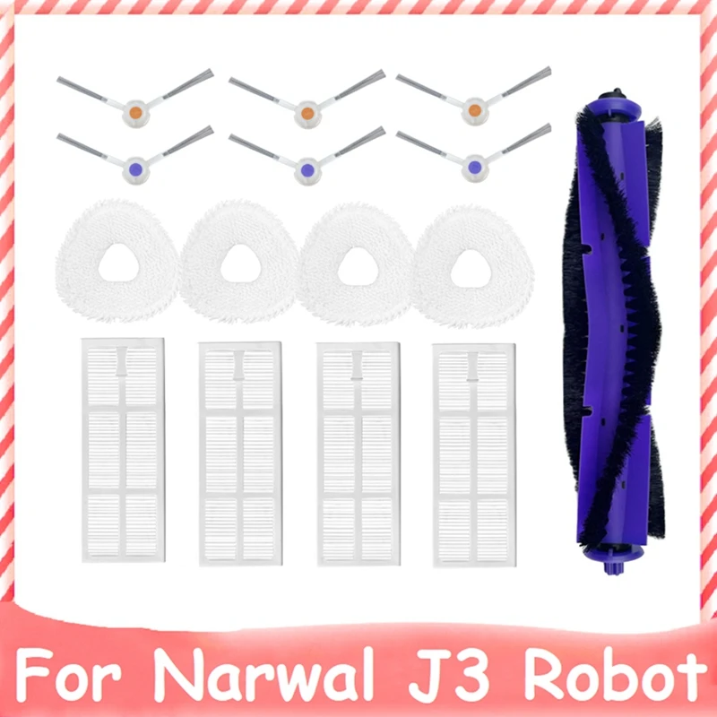 

15Pcs Replacement Accessories Kit For NARWAL J3 Robot Vacuum Cleaner Washable HEPA Filter Main Side Brush Mop Cloth