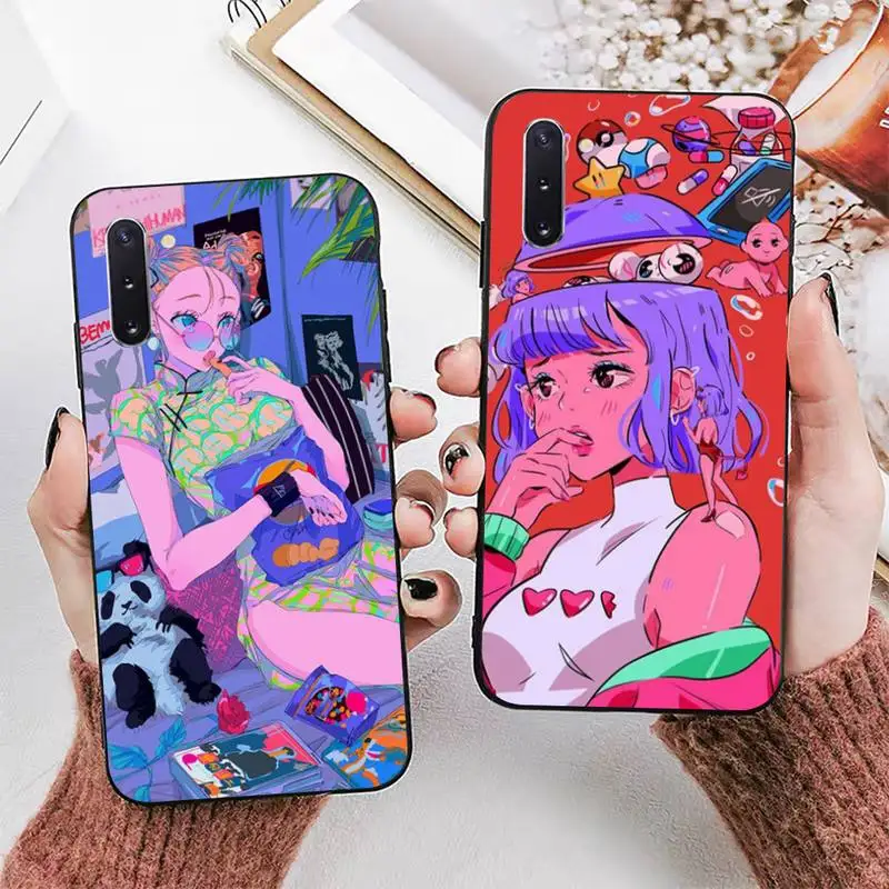 

INS Kawaii Japanese Anime illustration Girl Phone Case for Samsung Note 5 7 8 9 10 20 pro plus lite ultra A21 12 72