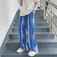 summer pleated pants men fashion casual ice silk pants mens japanese streetwear loose wide leg pants mens trousers plus size