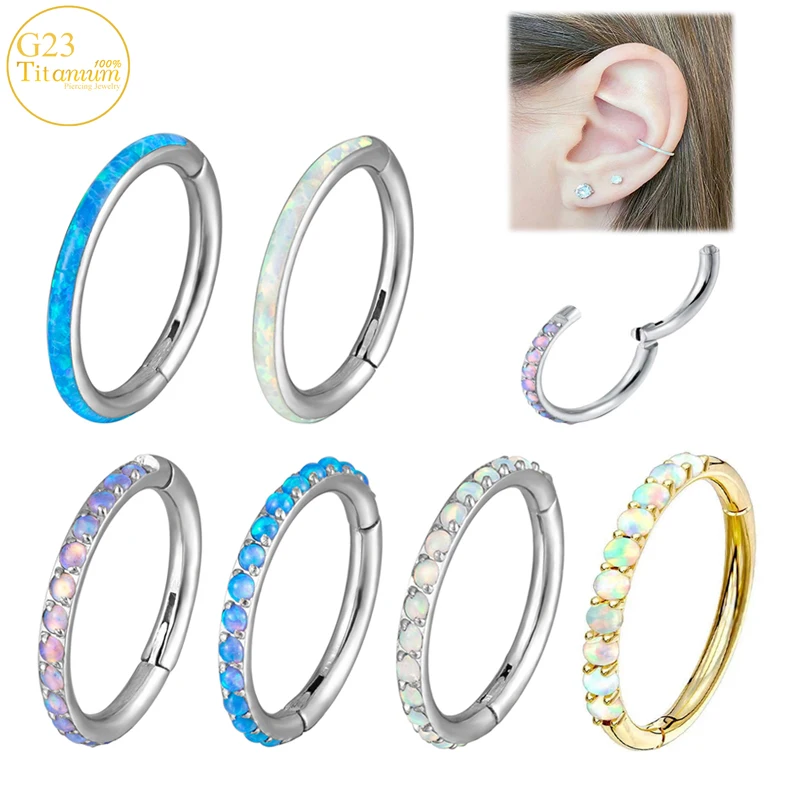 

Opal Piercing Earrings G23 Titanium Septum Piercing Nose Rings Clicker Lip Rings Ear Cartilage Tragus Helix Piercing Jewelry 16G