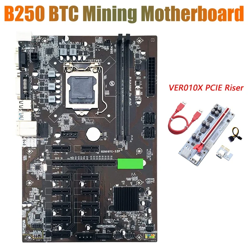 Материнская плата для майнинга BTC B250 с VER010X PCIE Riser 12 слотов видеокарты LGA 1151 DDR4 USB3.0