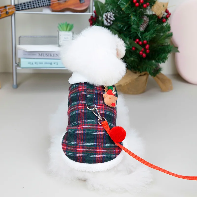 Vestiti per animali domestici cappotto autunno inverno gilet scozzese natalizio imbracatura per cani di piccola taglia corda di trazione giacca per cuccioli di gattino maglione caldo Yorkshire
