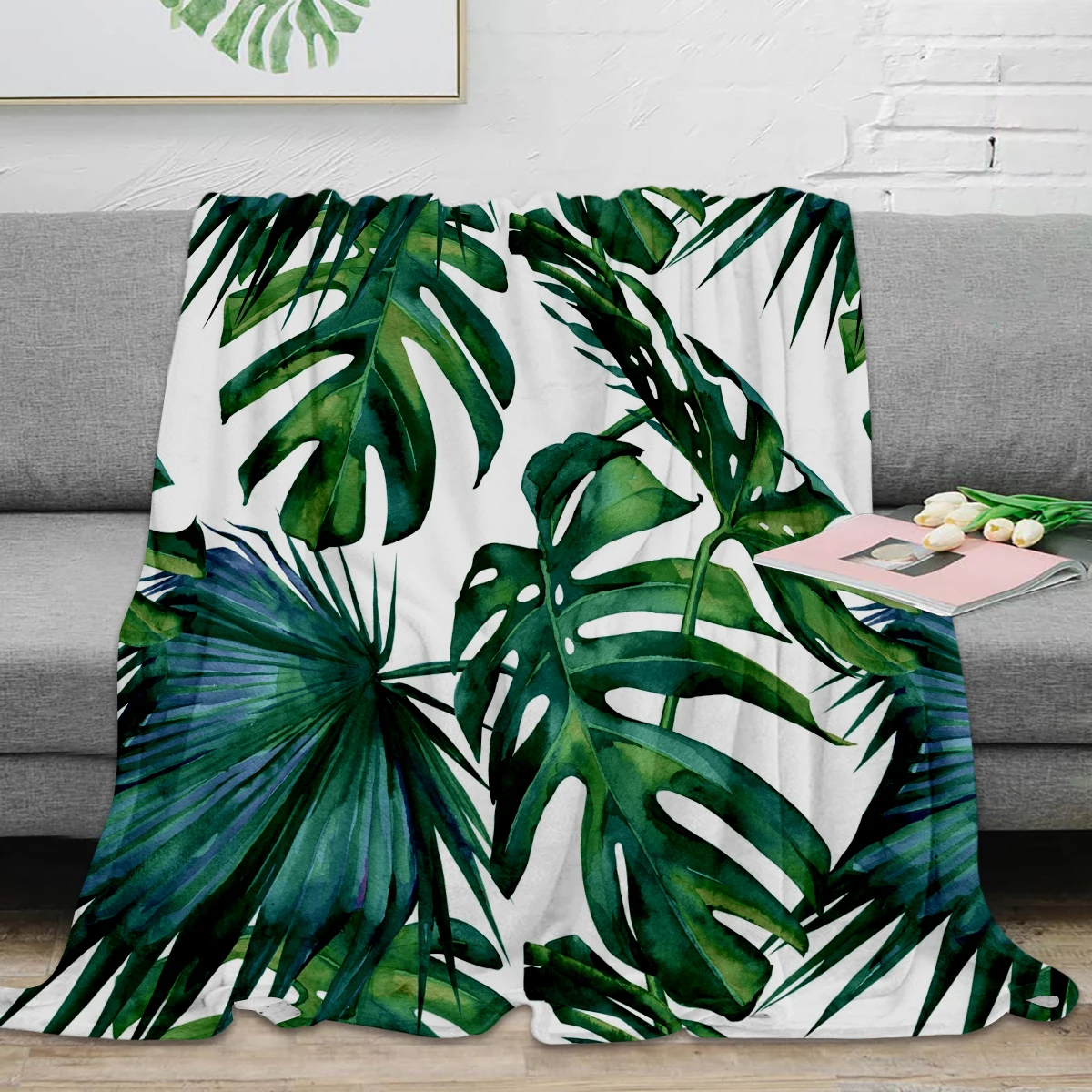 

Classic Palm Leaves Tropical Forest Green Blanket Warm Blanket Flannel Blanket Blanket Bed Sofa Decor Kids Adults Travel Gifts