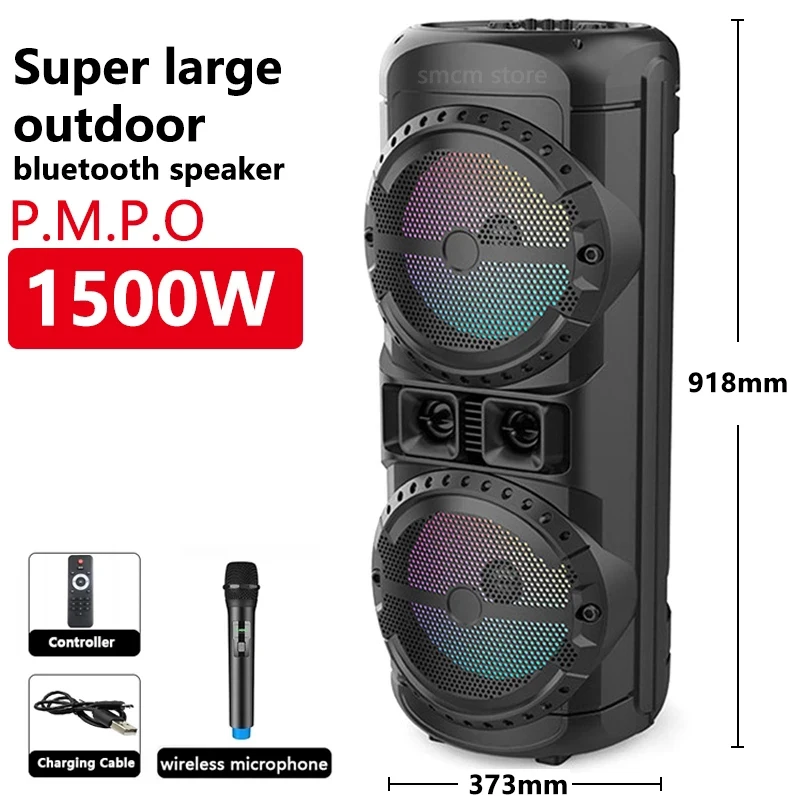 

125W Super Large Outdoor Bluetooth Speaker 12 Inch Double Horn Subwoofer Portable Wireless Column Bass Sound with Microphone FM