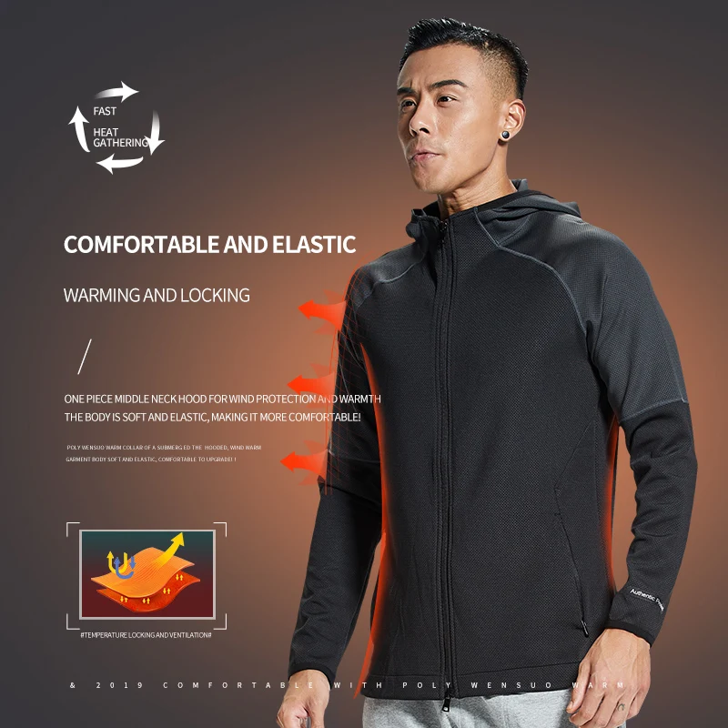 Mens Running Sports Jackets Quick Dry Sports Long Sleeves Autumn Gym Breathable Windproof Hooded Coat For Men With Zipper Jacket