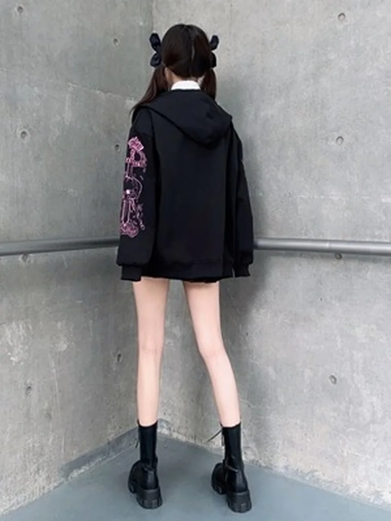 Женская толстовка с вышивкой Dark skull свободная бейсбольная куртка в японском