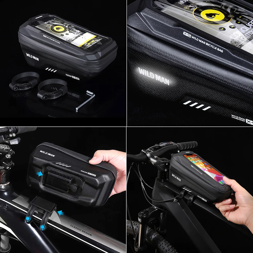 WILD MAN Bicycle Bag 5.5-6.6 Inch Phone Bag Waterproof Front Frame Bag Sensitive Touch Screen MTB Bag Road Bike Accessories