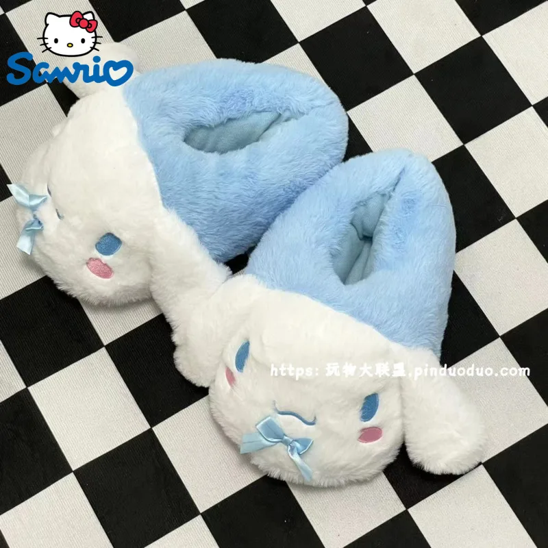

Sanrio Cinnamoroll Melody Kuromi Hello Kitty милые Мультяшные пушистые тапочки Y2k Мягкие плюшевые 3D теплоизоляционные женские домашние туфли