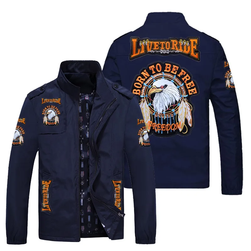 

New men's fashion sports casual trend handsome versatile printing jacket solid color personality motorcycle jacket