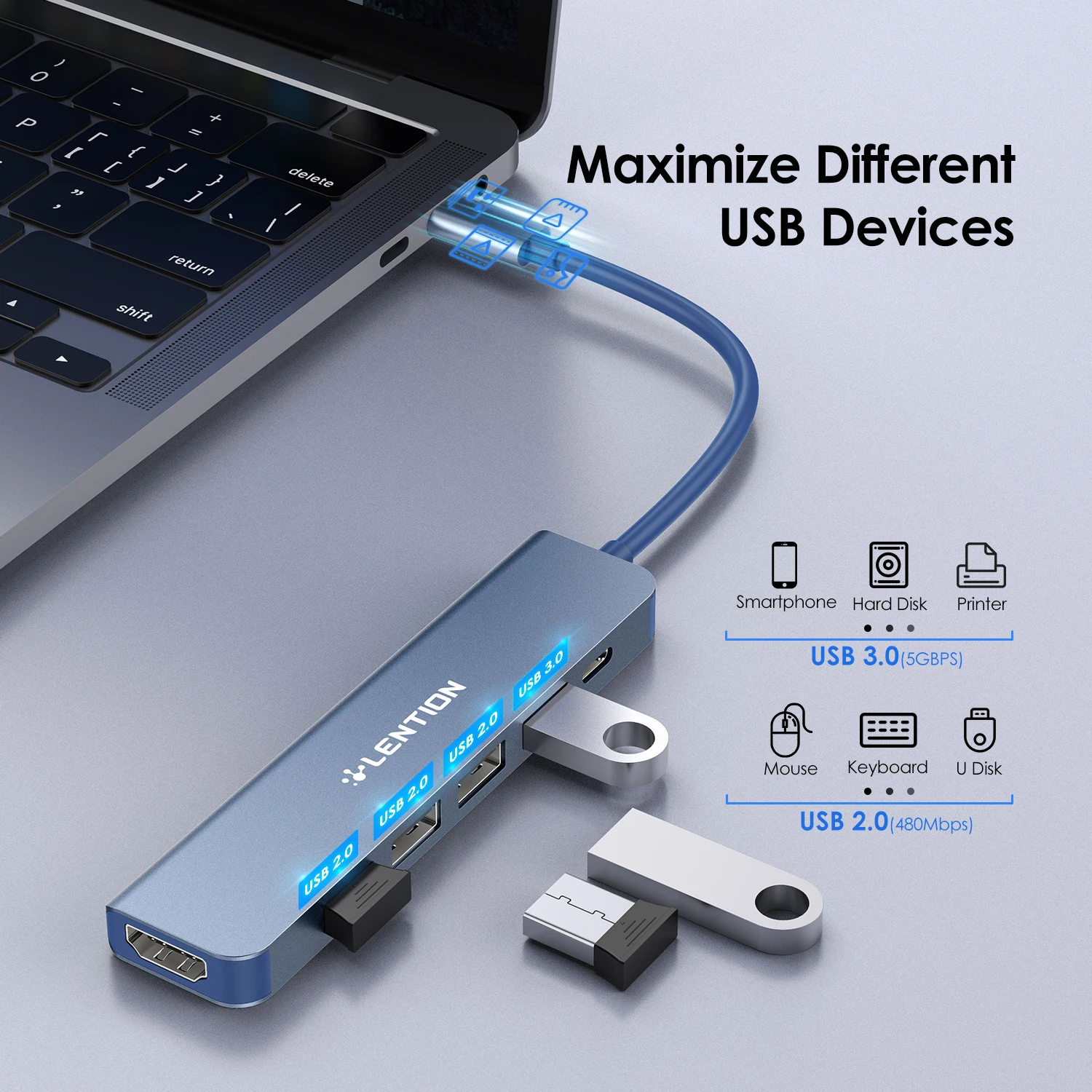 USB C-концентратор Lention мультипортовый адаптер с 4K HDMI для MacBook Pro новый Mac Air Surface