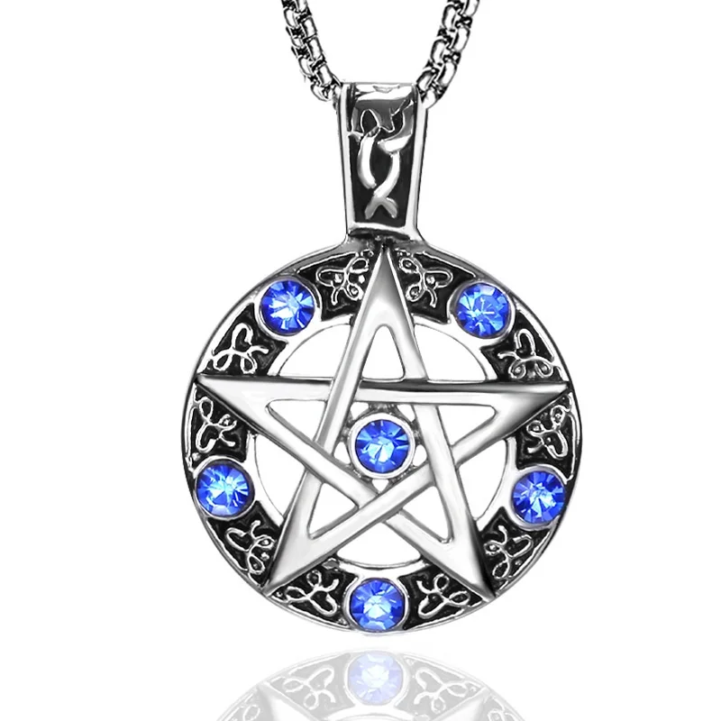 

Pentagram Inlaid Hao Stone Pendant Necklace for Women Fashion Glamour Religious Party Jewelry Chain Accessories Chain Trend