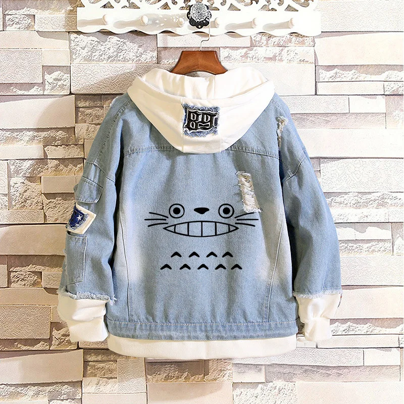 

Autumn Winter My Neighbor Totoro Mens Womens Harajuku Anime Jackets Spirited Away Hooded Denim Jacket HipHop Oversized Clothes