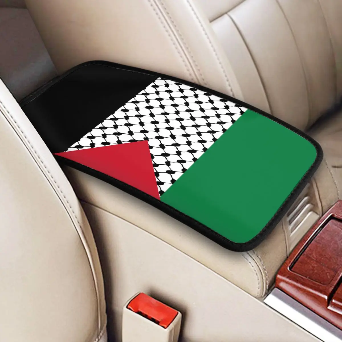 

Car Armrest Cover Mat Leather Palestine Flag Center Handle Box Pad Cushion Palestinian Hatta Kufiya Keffiyeh Pattern Accessories