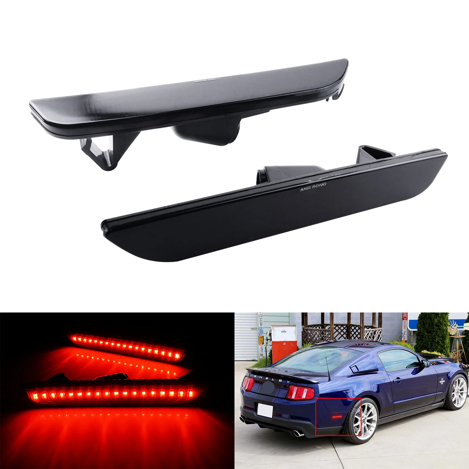 

2x Rear Bumper Red LED Side Marker Brake Stop Light Smoked Black Lens For 2010-2014 Ford Mustang