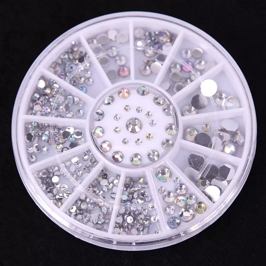 DIY Nail Art Wheel Tips Crystal Glitter Rhinestone 3D Nail Art Decoration White AB Acrylic Diamond Drill