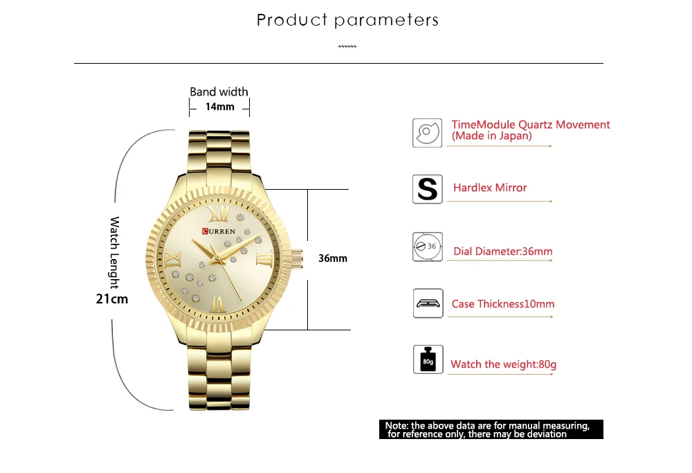 Часы CURREN женские наручные с браслетом из нержавеющей стали черные 9009