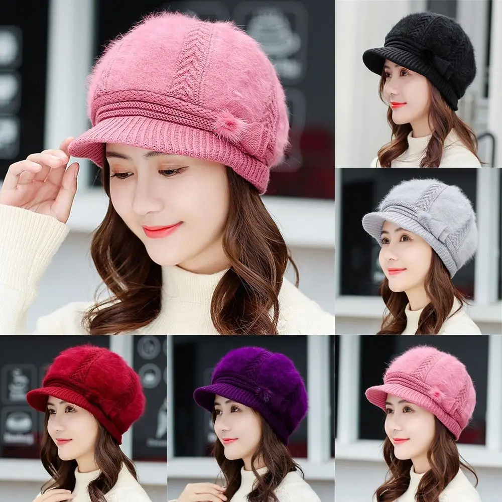 

Girl Rabbit Fur Women Thick Winter Hat Knitted Hats Ball Cap Skullies Beanies
