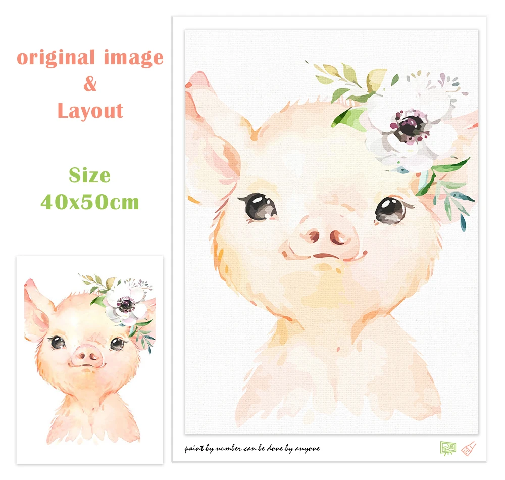 RUOPOTY безрамные Diy Строительные картины с животными из мультфильмов по номерам