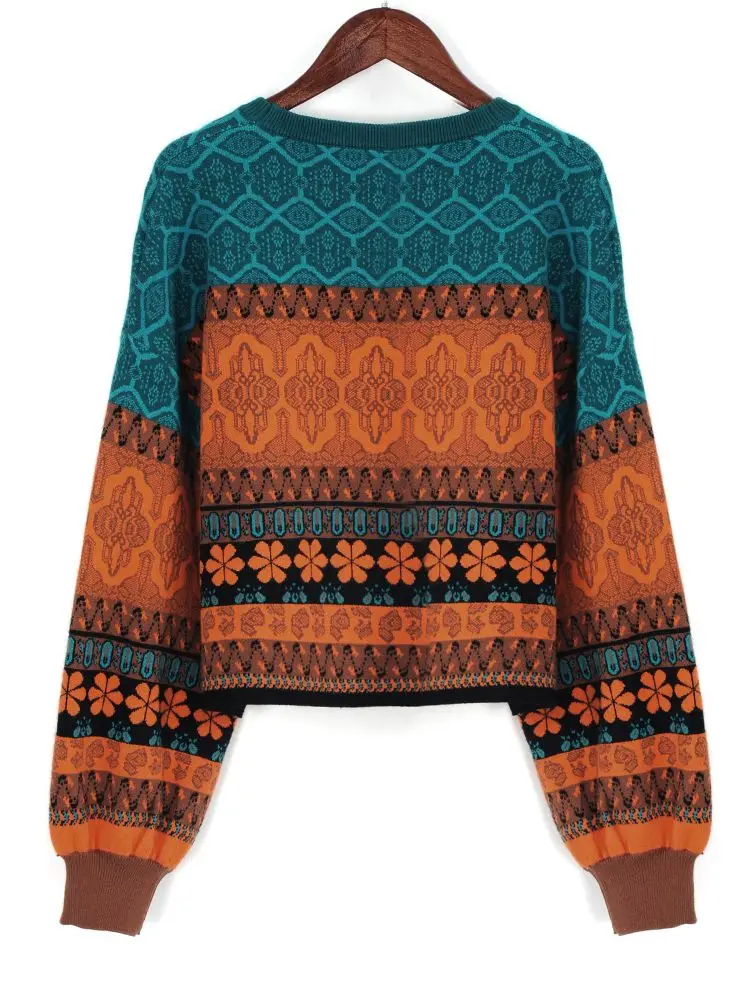 Женский короткий свитер в стиле ретро теплый трикотажный пуловер с цветочным