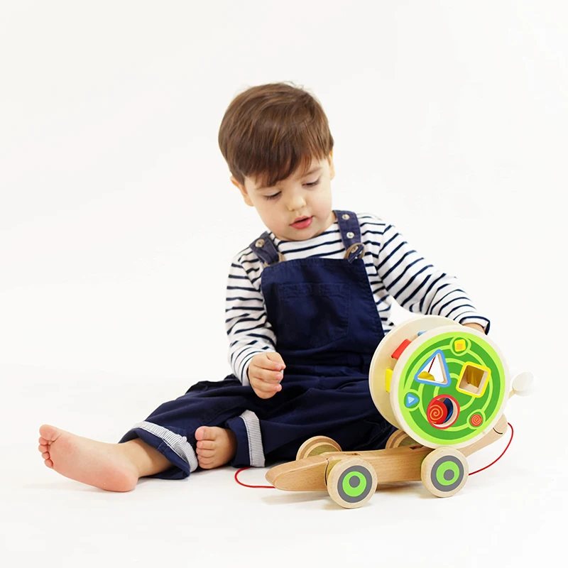 

Walk-A-Long Snail Toddler Wooden Pull Along Toy Sustainably Made From Rubberwood with Options and Makes Click-Clack Sounds Toys