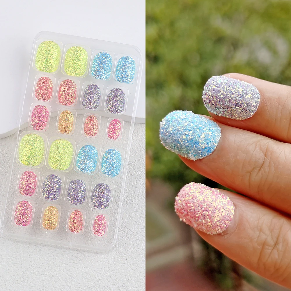24 шт. сверкающие блестящие накладные ногти с предварительным клеем красочные