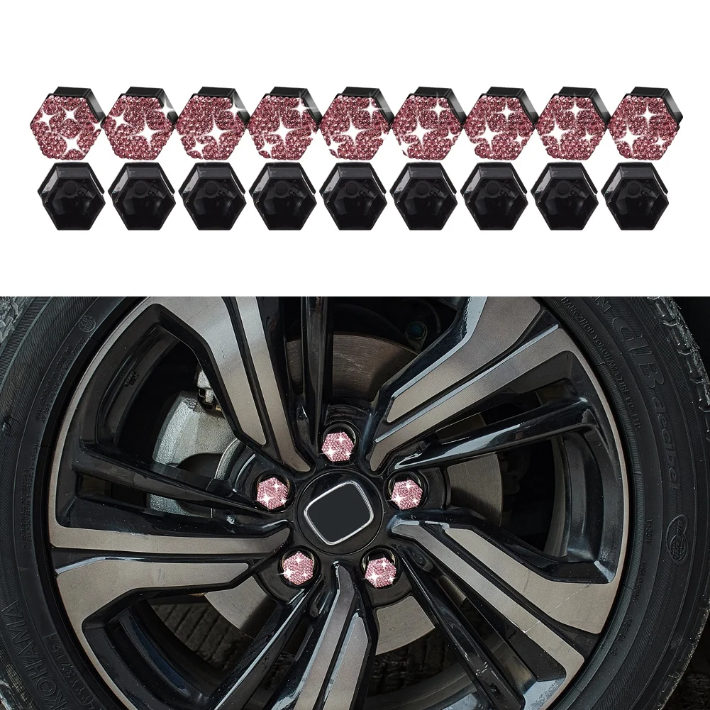 20Pcs Lug Nut Covers New Universal 17/19/21mm Wheel Lug Nut Cover Bolt Caps with Removal Tool Pink Car Accessories