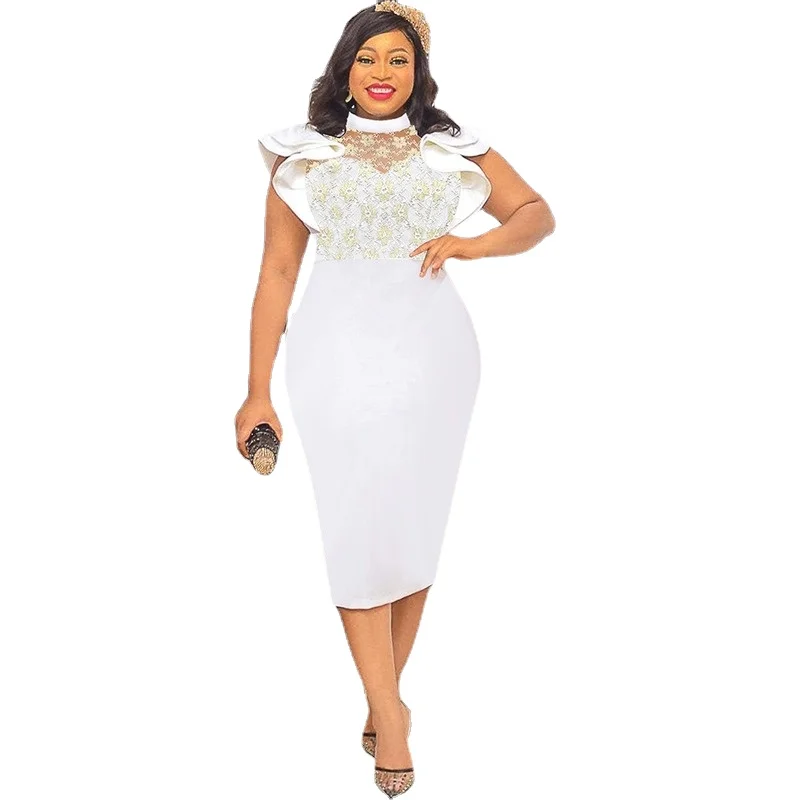 

African Dresses for Women Dashiki Africa Clothing Vintage White Lace Robe Gowns Sexy Bodycon Dress Plus Size Lady Party Dress