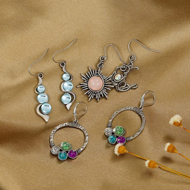 

2023 Simple Pearl Moon Turquoise Dangle Earrings Jewelry for Women Party Gifts Trendy Water Drops Flower Charm Pendant Earhooks