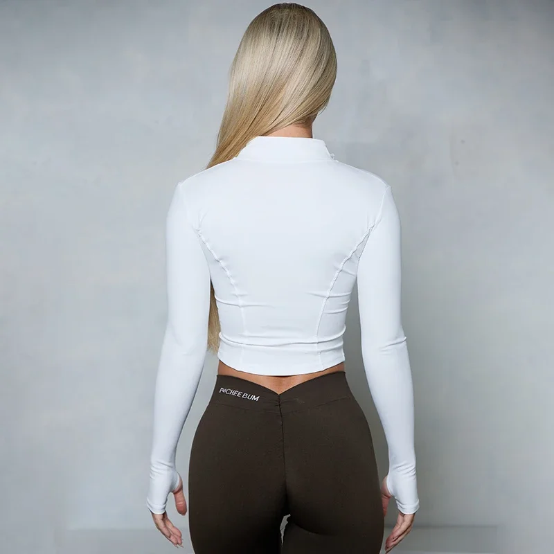 Фото Женская BUM новая скульптурная куртка для бега, эластичная куртка для йоги, тонкое верхнее пальто, женская спортивная куртка для спортзала с длинными рукавами, женская молния №4