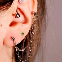 korean style stainless steel heart earrings helix cartilage piercing conch earlobe jewelry with long chain 16g 20g barbell pierc