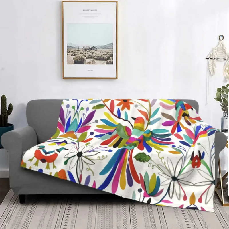 

Мексиканские одеяла Otomi с цветами и птицами, теплое фланелевое одеяло с животным рисунком, 3D плед с цветочным принтом для кровати, дивана, покрывало