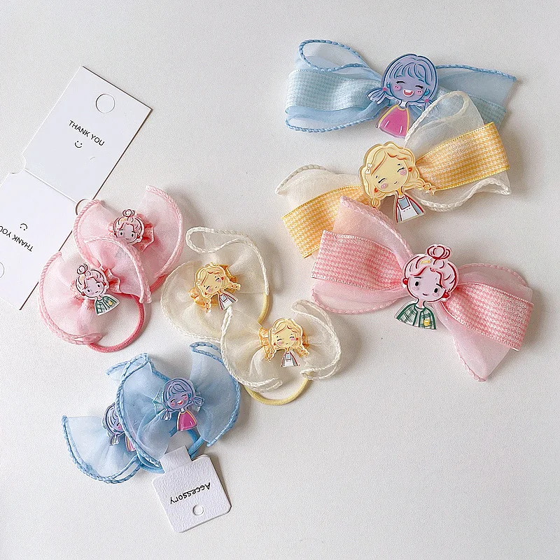 

Cartoon Acrylic Little Girl Bow Elastic Hair Bands Hair Clip Hairpin Child Ponytail Holder Rubber Band Head Band Hair Accessory